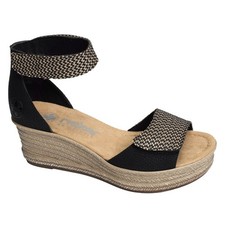 Sandale compensée imitation cuir noir double velcro semelle duveteuse 36 RIEKER