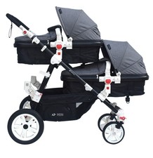 POUSSETTE DOUBLE/GEMELLAIRE 2en1 NOIR ET GRIS POUR DEUX ENFANTS FRÈRES – STROLLE