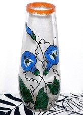 ANCIEN VASE ART NOUVEAU LEGRAS ? VERRE ÉMAILLÉ FLEURS /NO SIGNÉ ART DECO ETAIN