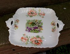 Plat Coupe Plateau Porcelaine Faïence Décor floral Muguet Violette Coquelicot
