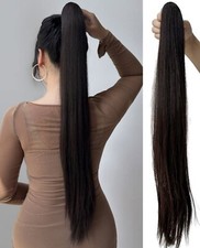 Postiche Queue De Cheval Long Brun Marron Foncé Femme Wig Cheveux Lisses A Pince