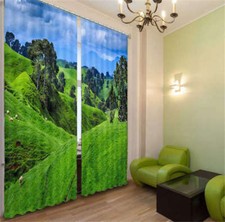 Montagnes Forêt Collines Ciel Bleu 3D Rideau Blockout Photo Impression Rideaux