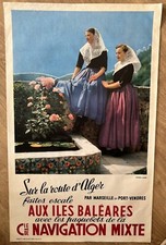 Compagnie De Navigation Mixte ,Affiche Ancienne Algérie Tunisie Baléares