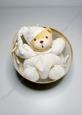 Peluche/Doudou Ours Boule Beige Blanc Bonnet Fleur Brodée 15cm Kaloo Dragée 2007