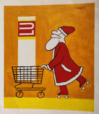 Affiche originale ancienne 1990 SAVIGNAC Biscuits LU - père noël /RS8