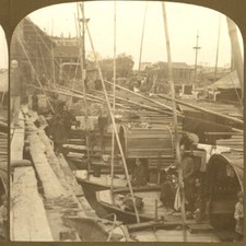 China, Canton: Houseboats on the Pearl River / Zhujiang - Old Stereoview Photo