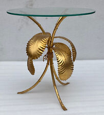 1970′ Guéridon Tripode Décor Bambou En Fer Doré Par Hans Kogl