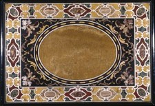 Table De Salle À Manger En Marbre Noir Avec Inlay Pietra Dura 48" X 32"