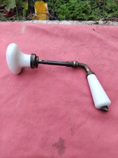 ancienne poignée de porte ovale et droite en porcelaine et laiton napoléon III