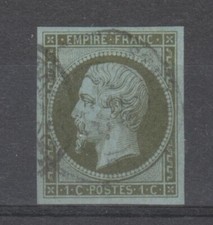 FRANCE - 11 obli "vert olive foncé sur bleu" tirage 1861