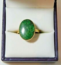 Vintage or Jaune Rempli Plat Cab Vert Jade Mousse Agate Pierre Bague Ajustable