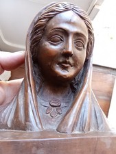 Ancienne Sculpture Bois sculpté XIX° /1900's Buste Femme à l'Antique ou Vierge ?