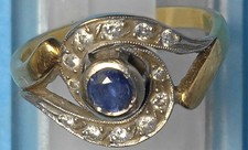 PETITE BAGUE OR 18 carats poinçon tête d'aigle, sertie de saphir et diamant