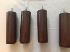 PIEDS DE SOMMIER  À VISSER CYLINDRE BOIS TEINTÉ NOYER Haut 15 cm D!amètre 5 cm
