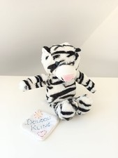 Peluche/Doudou Tigre Zébré Noir Et Blanc Nez Rose Yeux Bleu 24cm Kinder Chocolat