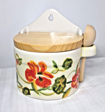 boîte à sel céramique émaillée neuf peint à la main avec cuillère bois