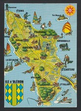 CPSM, avec Blason, CARTE DE L'ILE D'OLÉRON, Plan, Nudiste, CHAPEL, CARION, 70's