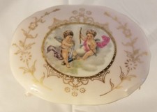 Vintage Porcelain Gold Trim Japan Boy & Girl Angels Soap Trinket Jewelry     