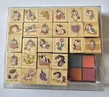 1 Boite De 26 Tampons En Bois Licorne Avec Palette De Peinture Jeux Créatif 