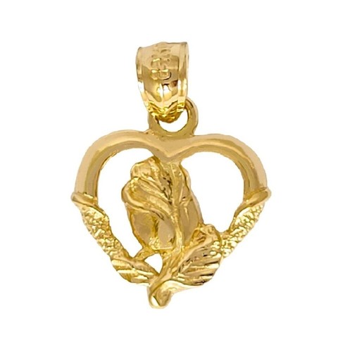 14k jaune coeur avec fleur - 14k, or