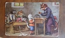 vieille carte postale chat maître école élève bureau de 1927 brocante antiquité 
