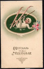 BQ009 New Year CHILD SKI FALL in FRAME Embossed 1911 ERIKA Serie