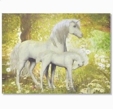 Cadre toile tableau Licorne dans forêt - 40 x 30 cm - animal animaux