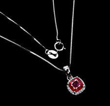 925 Argent Sterling Collier Coussin Rubis 6mm Cz Pierre Précieuse Bijoux 45.7cm
