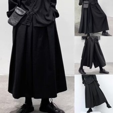 Pantalon Hakama Cropped ample avec sens du design pour homme style gothique fonc