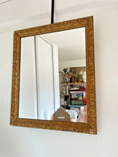 Ancien Miroir Mural Rectangle Bois Doré Style Louis XV France 35x28cm
