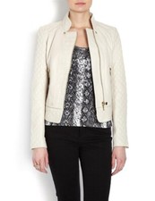 BLOUSON VESTE NEUF MORGAN FEMME 100% CUIR ÉCRU TAILLE 42