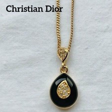 Rare collier pendentif goutte noire Christian Dior vintage ton or bijou