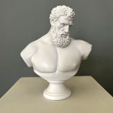 Statue Buste d'Hercule 21 cm, Sculpture Classique, Marbre PU Blanc Grèce antique