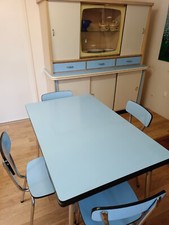 meuble cuisine vintage année 1950 en Formica beige te bleu