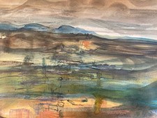 belle peinture 1970 Papier Gouache École De Hanoï ? Bateau Rivière À Identifier