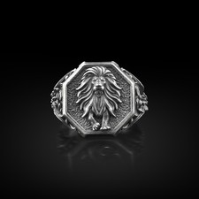 Bague chevalière lion argent