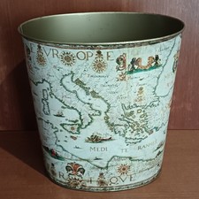 Ancienne Poubelle En Métal Doré Imprimé Map Monde Massily, France