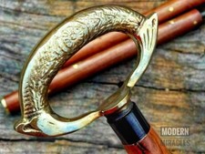 Bâton de marche noir pliant en bois poignée aspect Halloween vintage en laito...