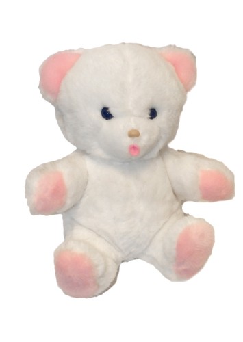 Peluche ours blanc rose - , yeux