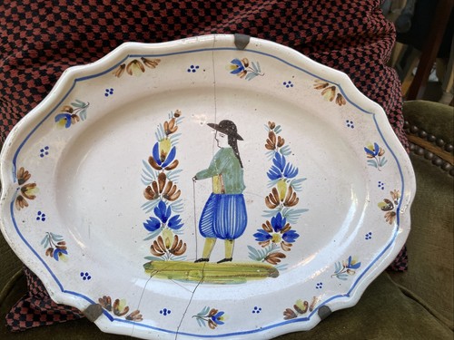 Ancien plat faïence breton - faïence,