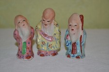3 Petites Figurines Porcelaine Sage Chinois 