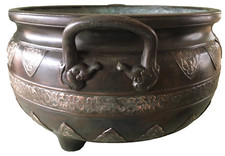 Superbe potiche cache-pot en bronze,poignées à l'éléphant travail Indien