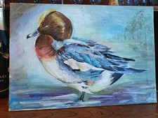 TABLEAU CANARD SIFFLEUR MÂLE PEINTURE A L'HUILE 1930 CHASSE