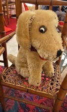 peluche ancienne chien  yeux en verre googly parfait pour poupée ancienne