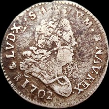 FRANCE ; 5 Sols aux insignes LOUIS XIV 1702 Flan Réforme 1692