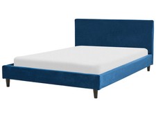 Lit Double en Tissu Bleu Marine 140 x 200 cm Sommier à Lattes Tête de Lit Fitou