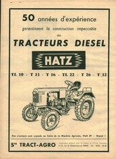 Publicité ancienne tracteurs Hatz matériel agricole 1955 issue de magazine