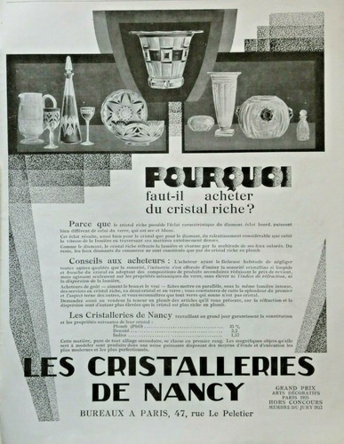 Publicité 1929 cristallerie - 1929,