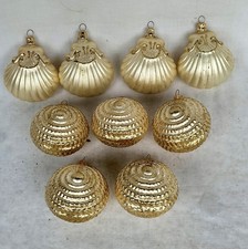 Anciennes Décorations Noël. Boules Verre Soufflé Doré. Vintage. Fêtes. Sapin 