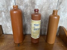 Série 3 Anciennes Bouteilles Grès Marron Vintage #B684